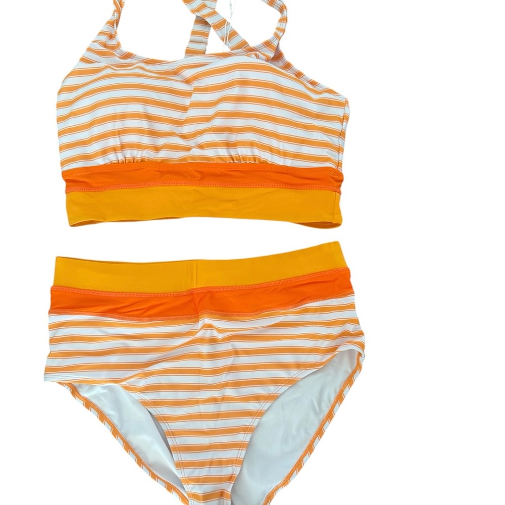 Orange and White Striped Bikini Set